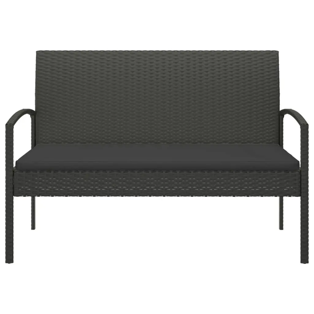 Garden Bench with Cushion Black 105cm Outdoor Seating Poly Rattan