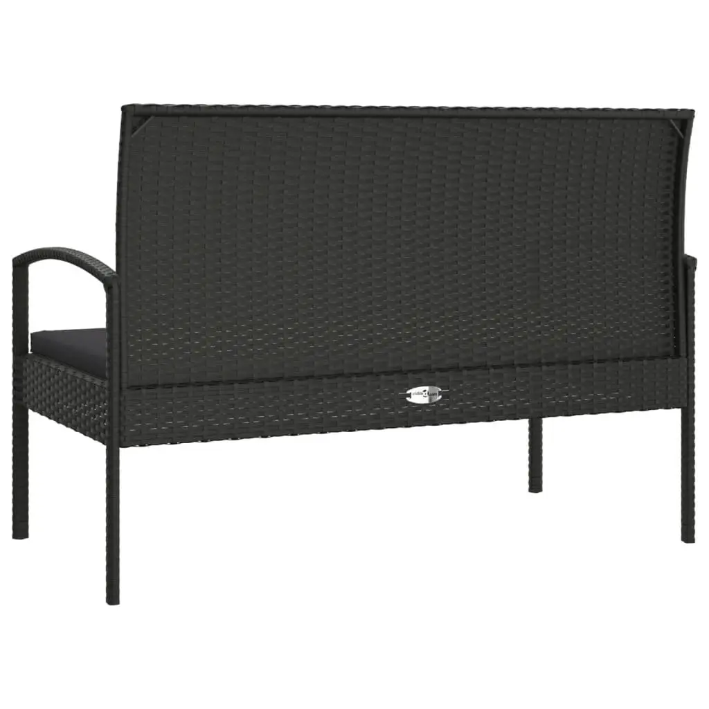 Garden Bench with Cushion Black 105cm Outdoor Seating Poly Rattan