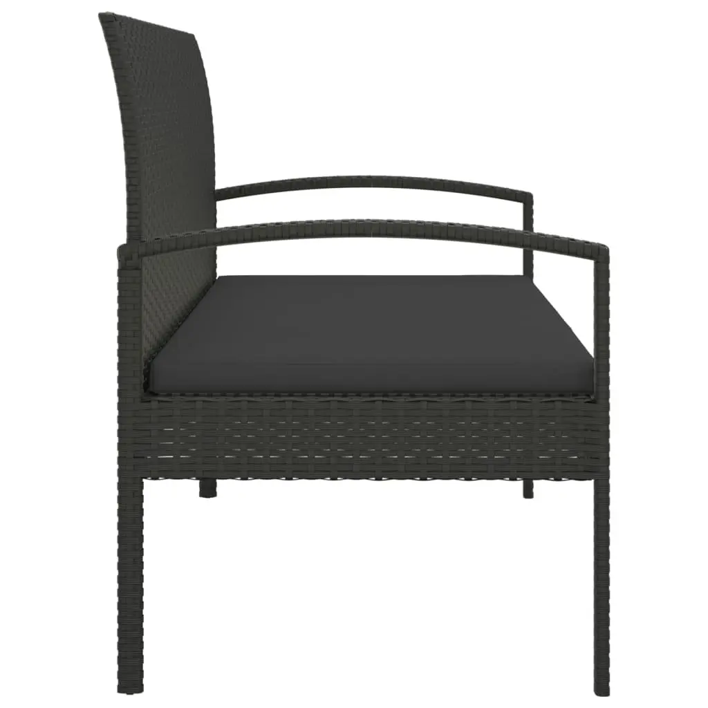 Garden Bench with Cushion Black 105cm Outdoor Seating Poly Rattan