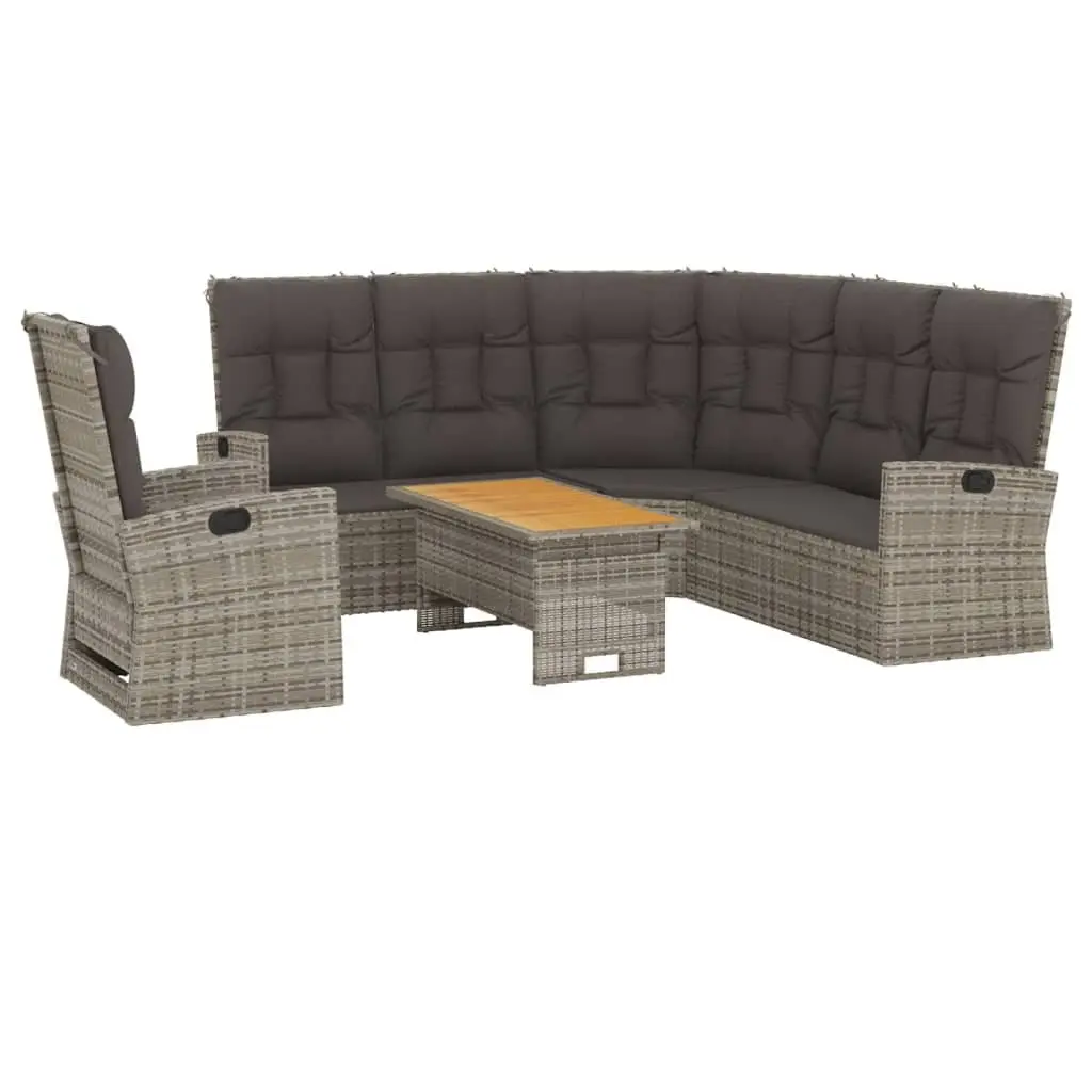 3 Piece Garden Lounge Set Adjustable Backrest Grey Rattan