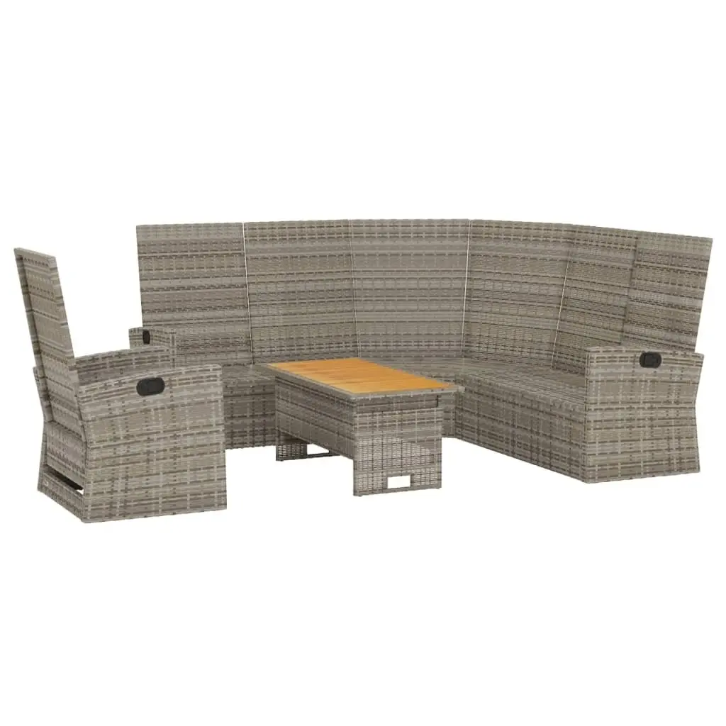 3 Piece Garden Lounge Set Adjustable Backrest Grey Rattan
