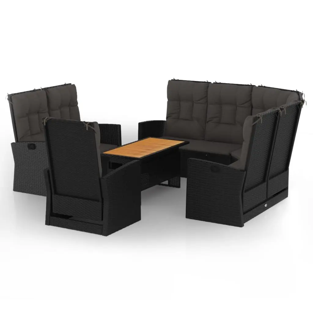 Garden Lounge Set Black Weather Resistant PE Rattan Acacia Wood 4 Piece