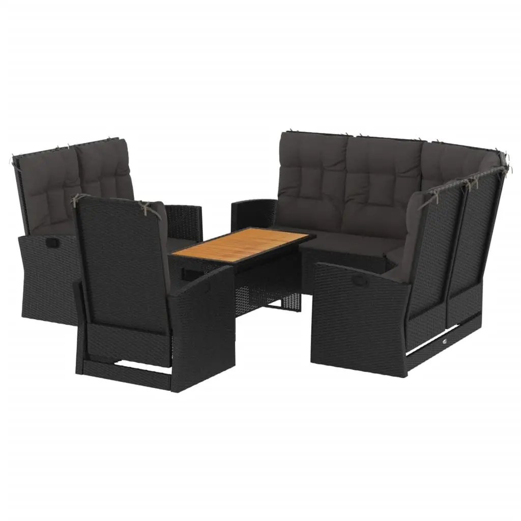 Garden Lounge Set Black Weather Resistant PE Rattan Acacia Wood 4 Piece