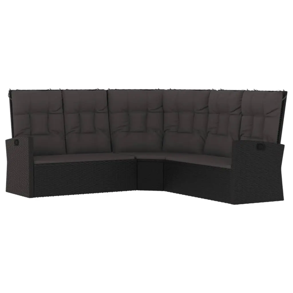Reclining Corner Sofa Outdoor Garden Seating Black Poly Rattan Adjustable Backrest