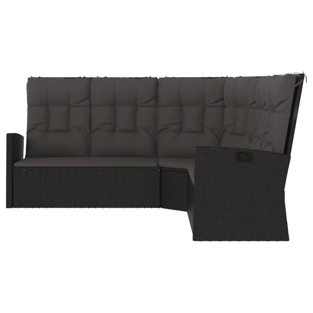Reclining Corner Sofa Outdoor Garden Seating Black Poly Rattan Adjustable Backrest