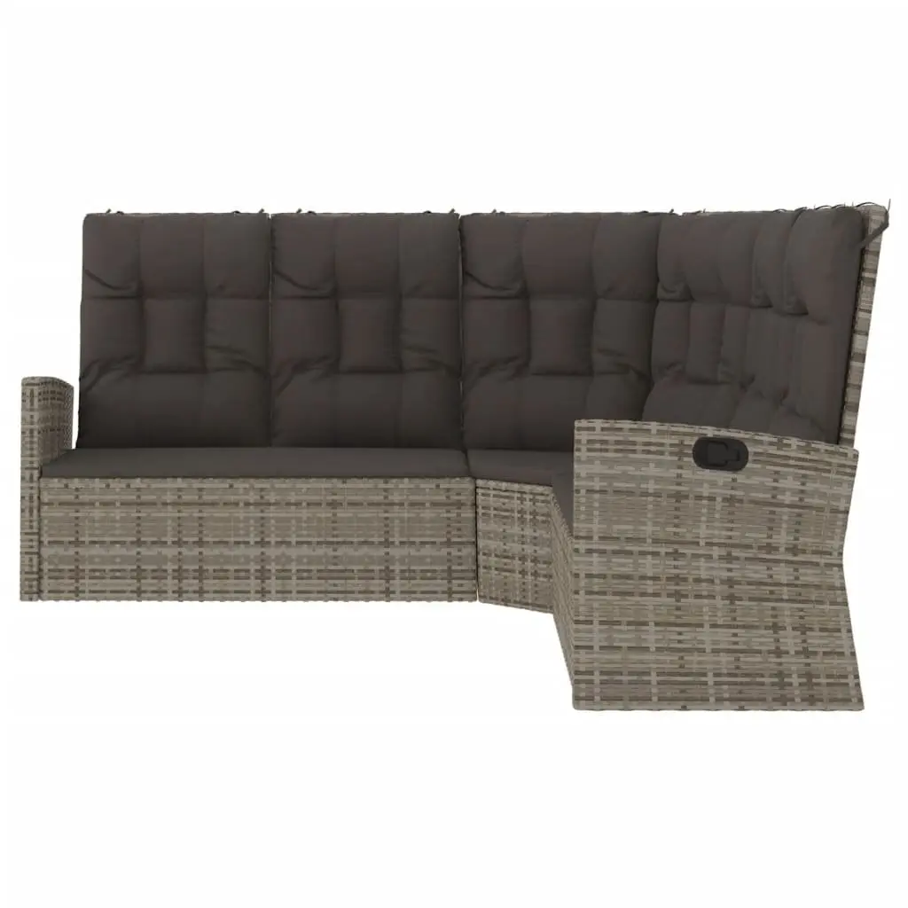 Reclining Corner Sofa Adjustable Backrest Grey Poly Rattan Outdoor Garden Seating