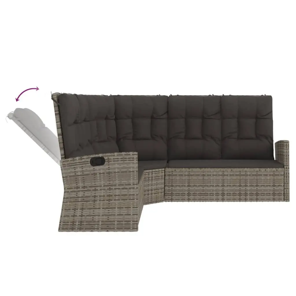 Reclining Corner Sofa Adjustable Backrest Grey Poly Rattan Outdoor Garden Seating
