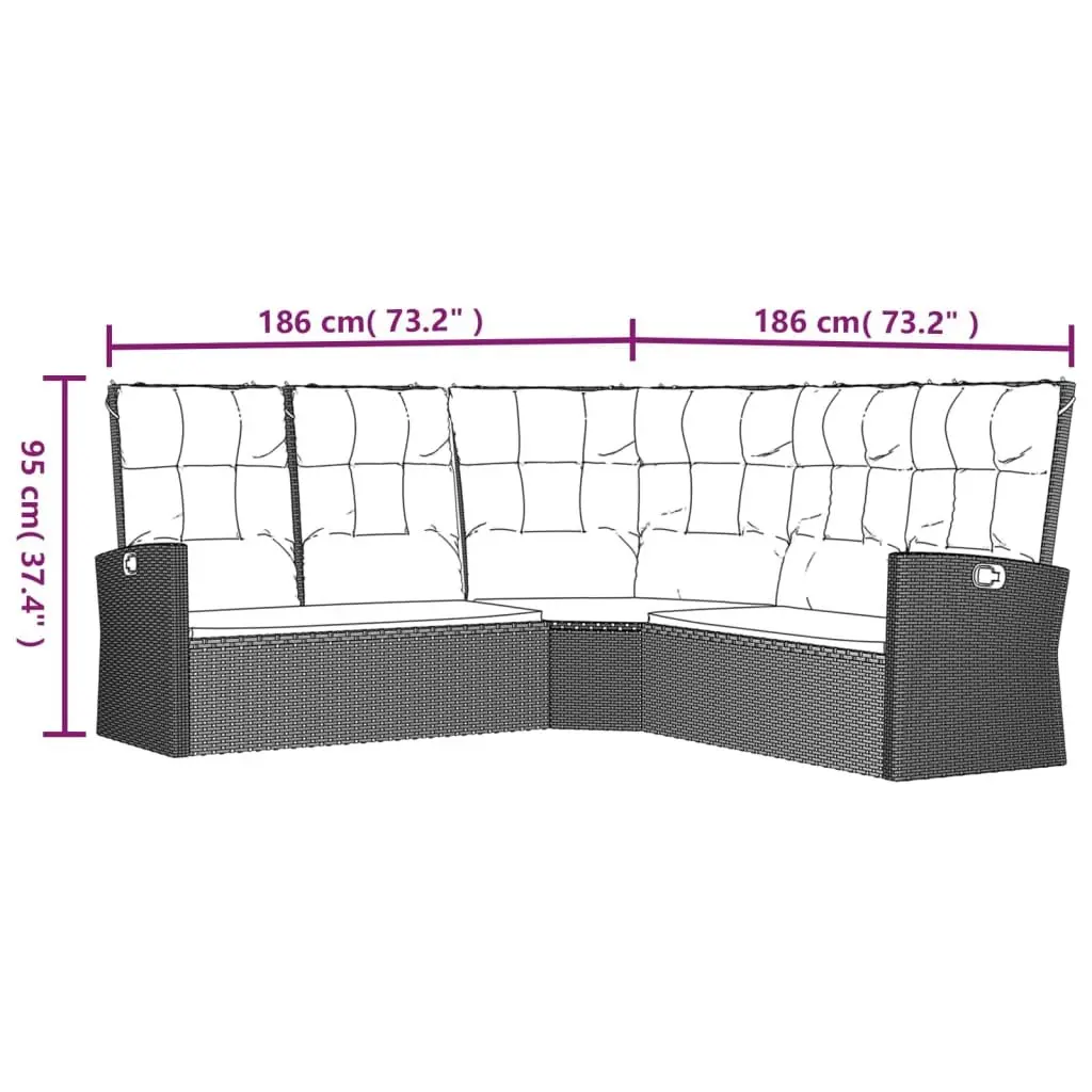 Reclining Corner Sofa Adjustable Backrest Grey Poly Rattan Outdoor Garden Seating