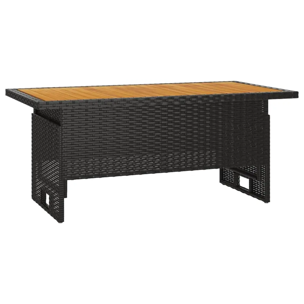 Garden Table Lift-Top Adjustable Height Black Acacia Wood Poly Rattan Frame