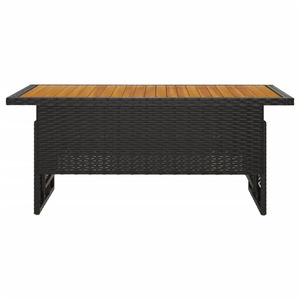 Garden Table Lift-Top Adjustable Height Black Acacia Wood Poly Rattan Frame