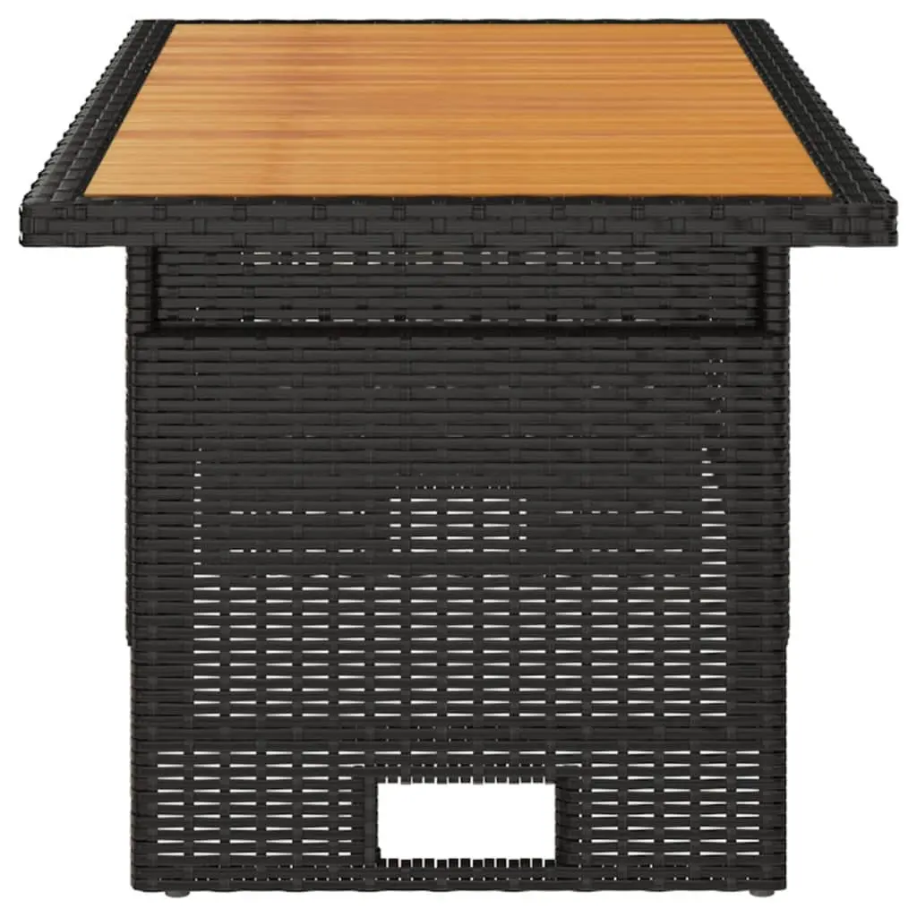 Garden Table Lift-Top Adjustable Height Black Acacia Wood Poly Rattan Frame