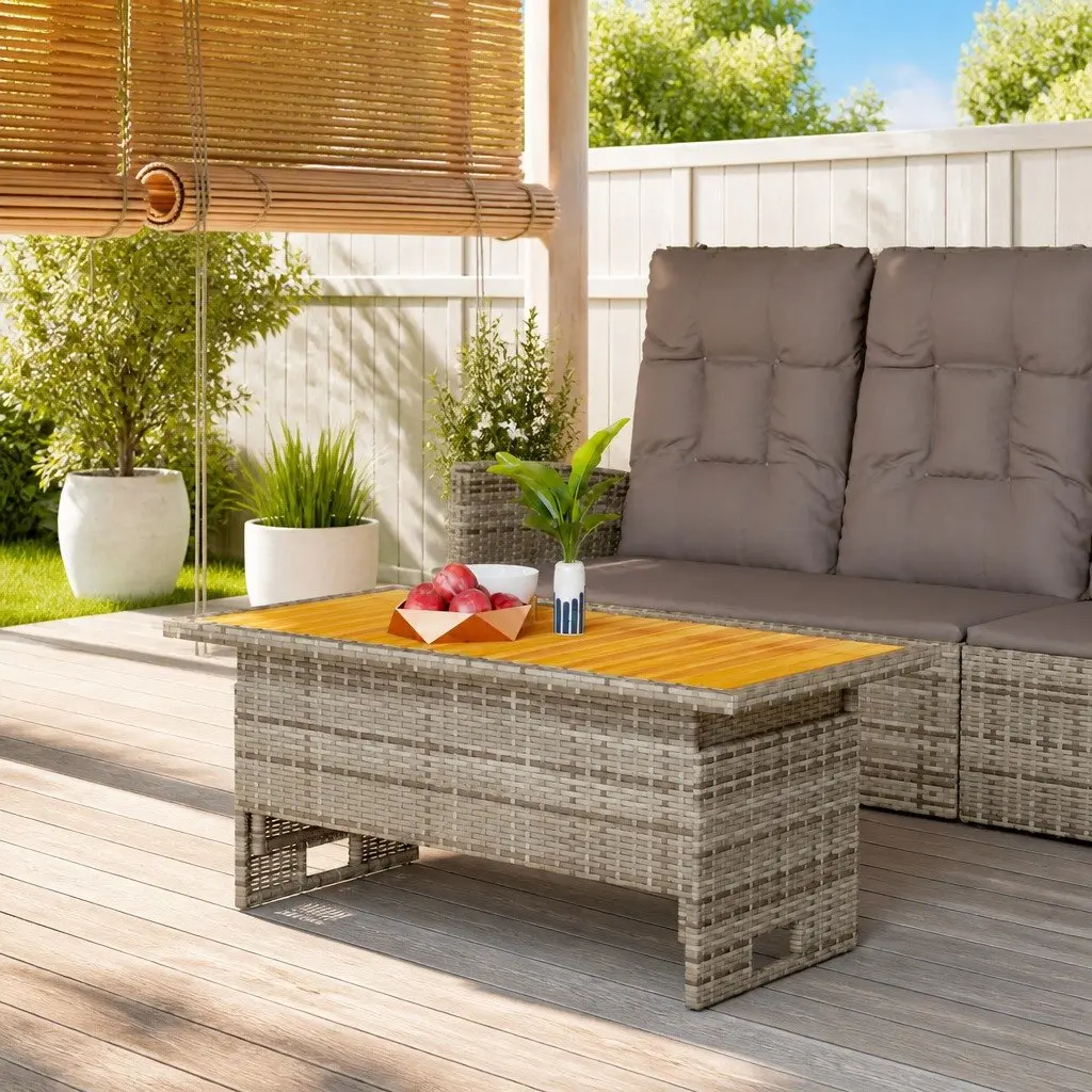 Garden Table Lift-Top Solid Wood Acacia PE Rattan 100 x 50 x 43/63 cm