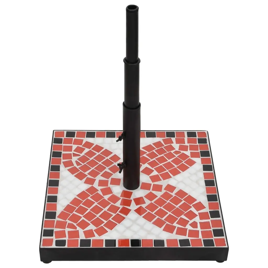 Parasol Base Square Outdoor Umbrella Stand Sturdy Iron Construction Ceramic Tile Surface Terracotta