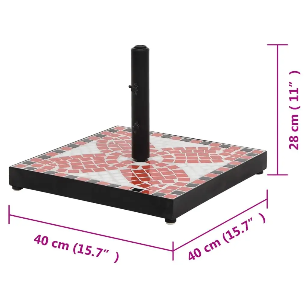 Parasol Base Square Outdoor Umbrella Stand Sturdy Iron Construction Ceramic Tile Surface Terracotta