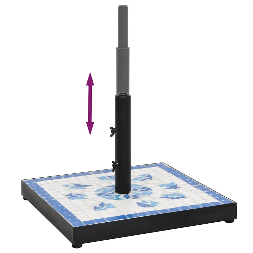 Parasol Base Square Blue White Sturdy Iron Outdoor Umbrella Stand