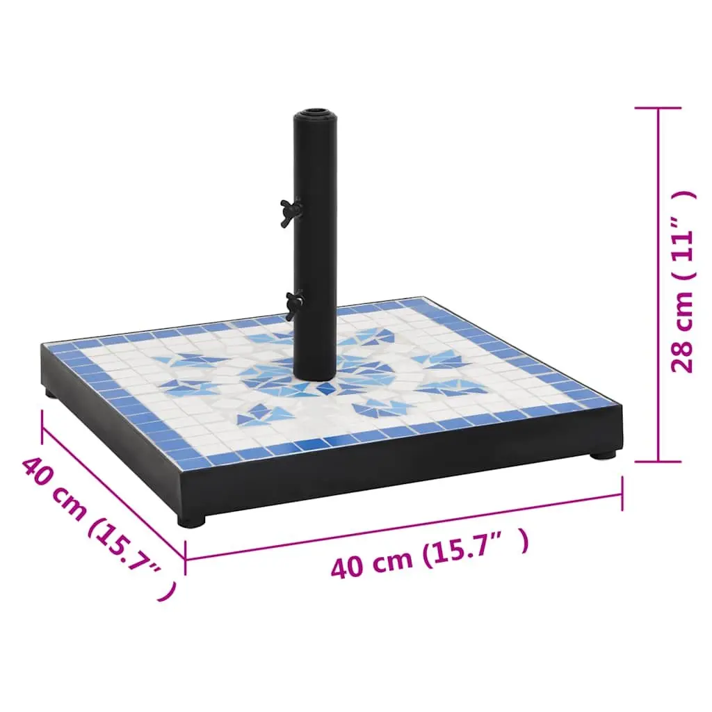 Parasol Base Square Blue White Sturdy Iron Outdoor Umbrella Stand