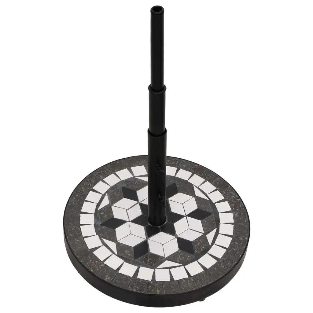 Outdoor Umbrella Base Round Black Iron with Ceramic Tile Surface 12 kg