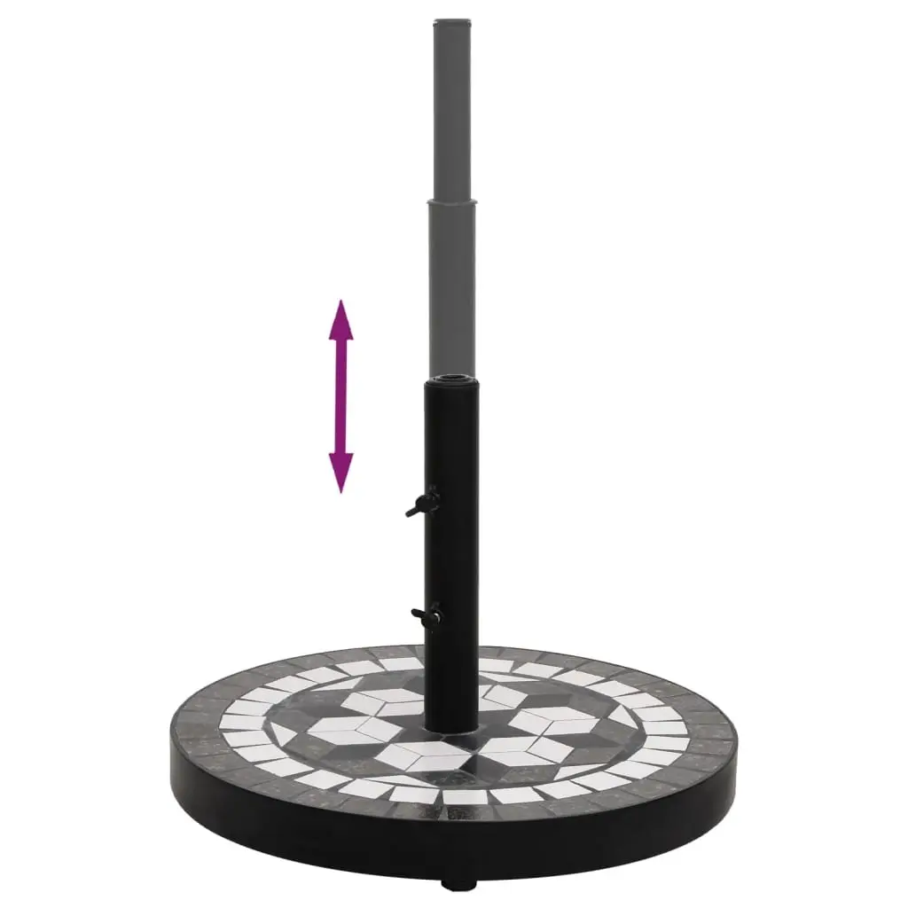 Outdoor Umbrella Base Round Black Iron with Ceramic Tile Surface 12 kg