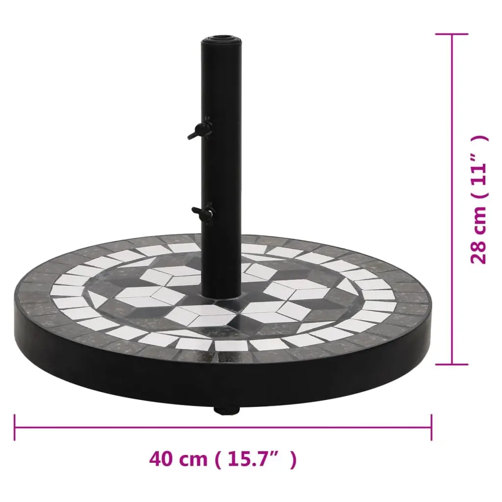 Outdoor Umbrella Base Round Black Iron with Ceramic Tile Surface 12 kg