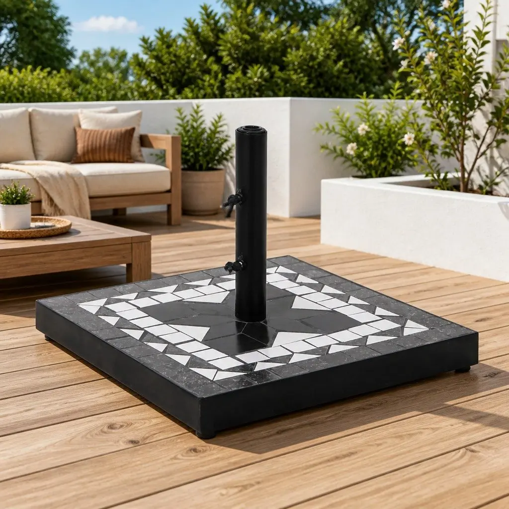 Outdoor Parasol Base Square Black Iron 12kg Umbrella Stand