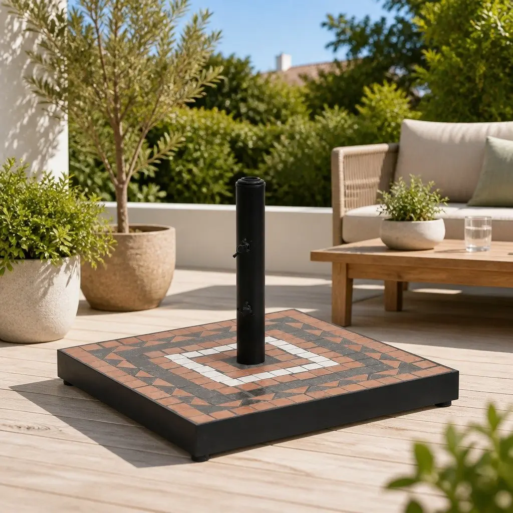 Parasol Base Square Terracotta White Iron Ceramic Tile Umbrella Stand