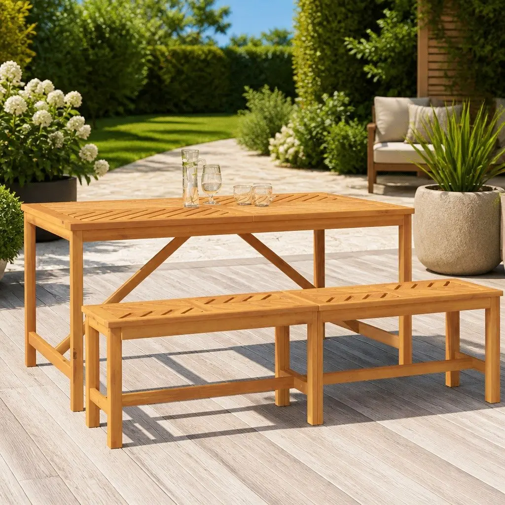 Acacia Wood Garden Bench 150cm Brown Outdoor Patio Furniture Solid Construction