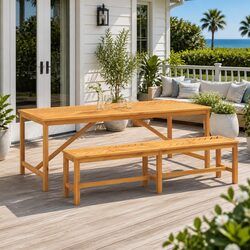 Outdoor Dining Table 200x90x74cm in Solid Acacia Wood