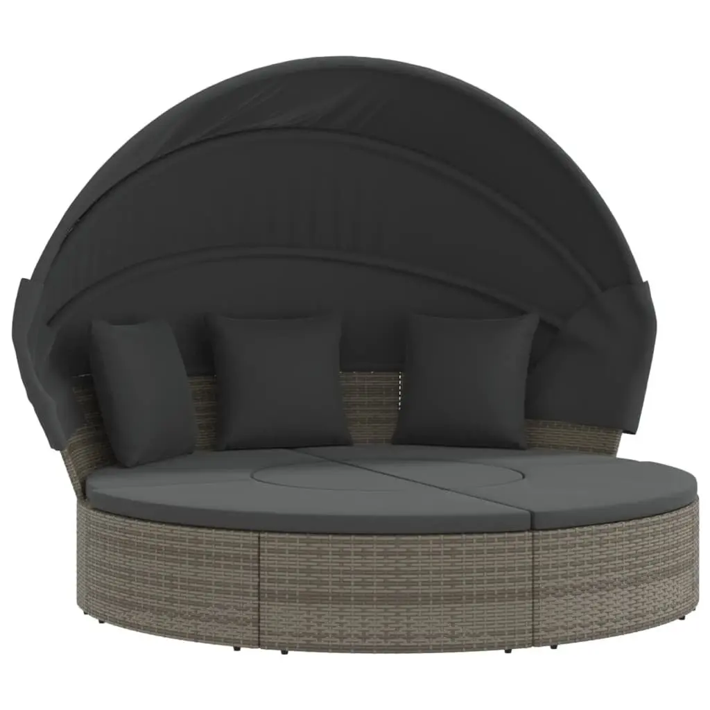 Outdoor Lounge Bed with Canopy Grey PE Rattan