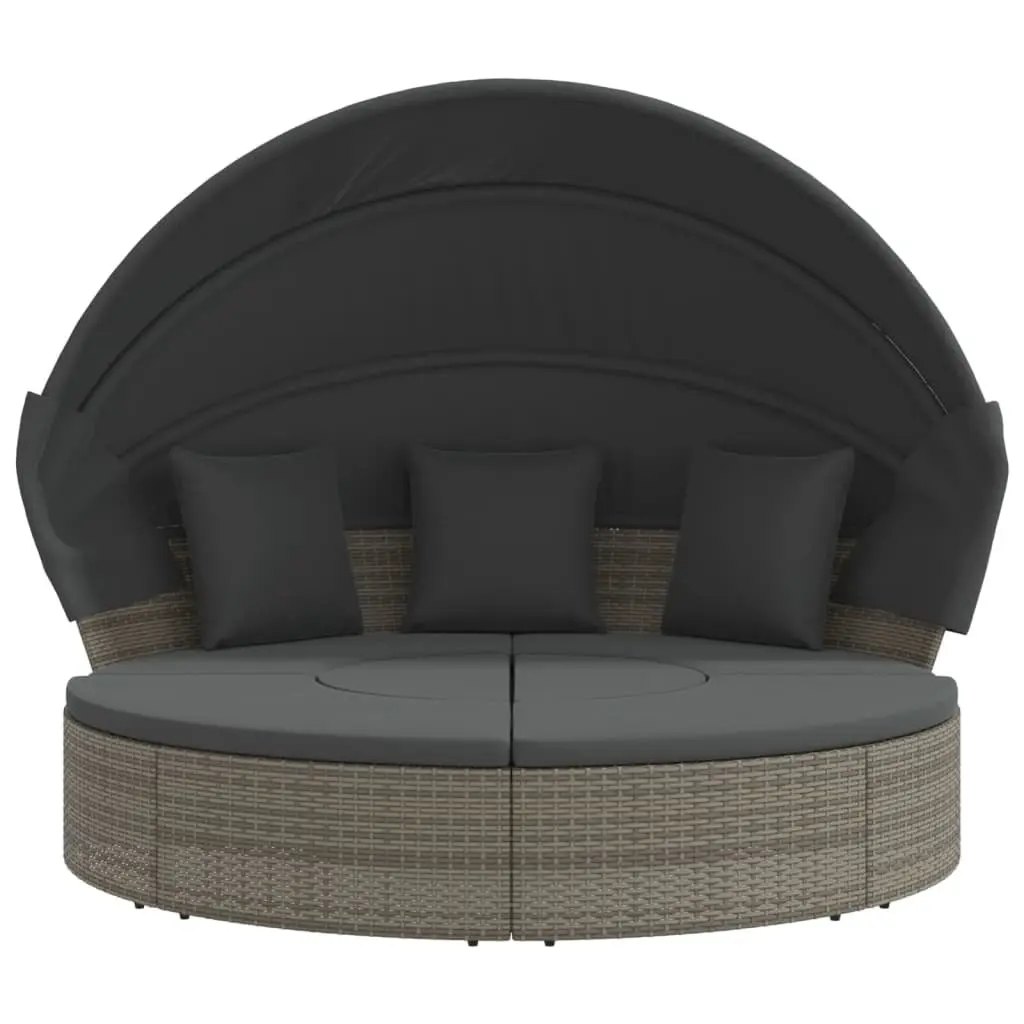 Outdoor Lounge Bed with Canopy Grey PE Rattan