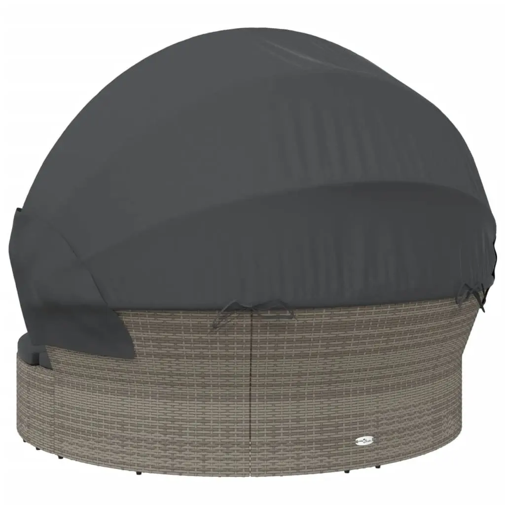 Outdoor Lounge Bed with Canopy Grey PE Rattan