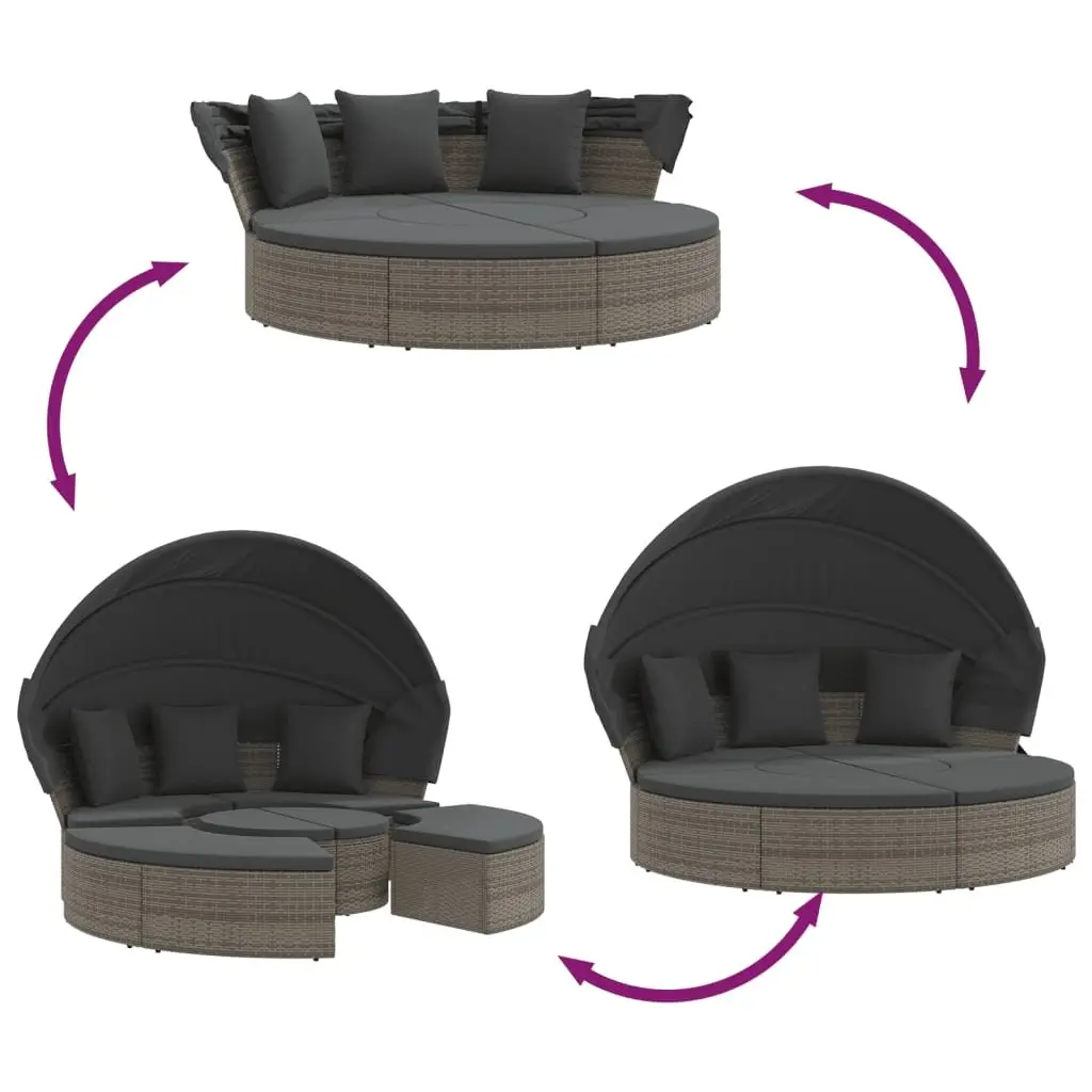 Outdoor Lounge Bed with Canopy Grey PE Rattan