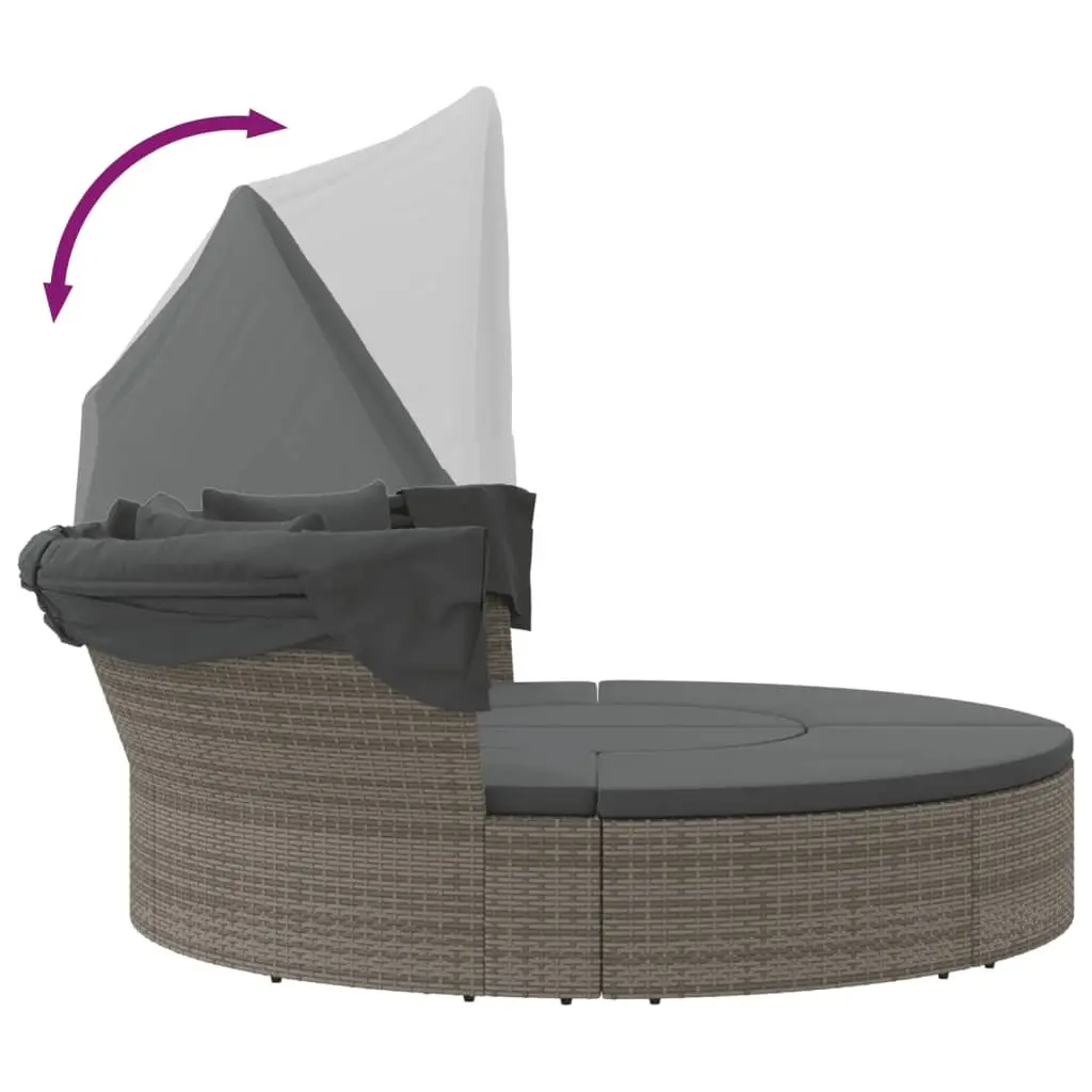 Outdoor Lounge Bed with Canopy Grey PE Rattan