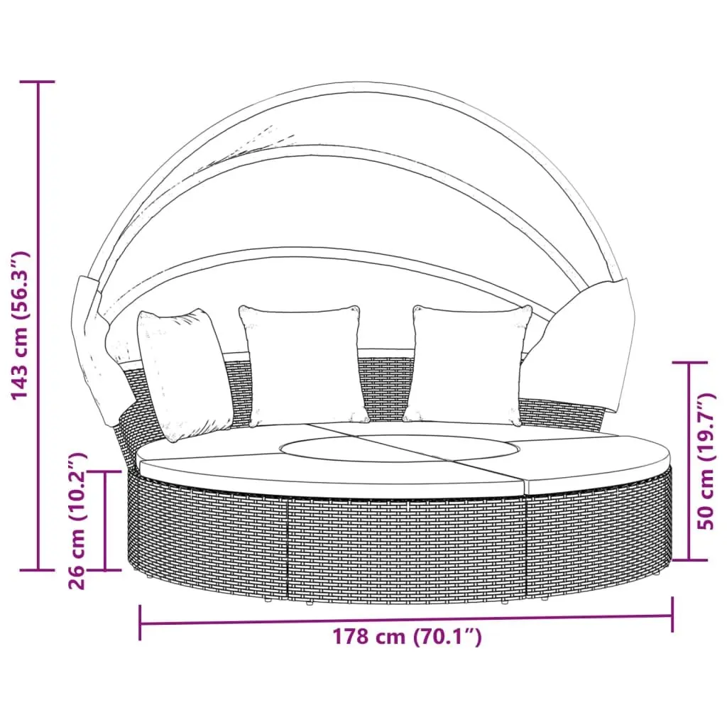 Outdoor Lounge Bed with Canopy Grey PE Rattan