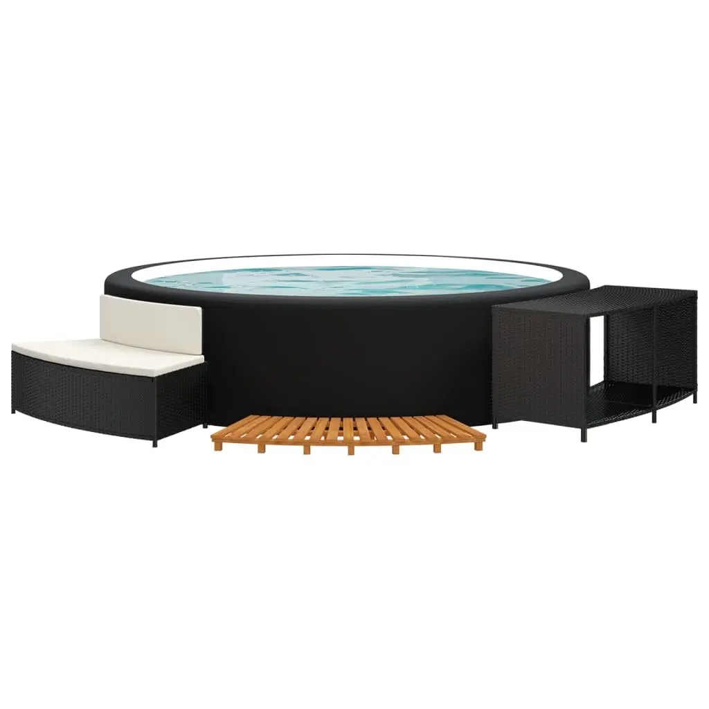 Hot Tub Surround with Storage Bench Spa Step Acacia Wood Rattan Outdoor Garden