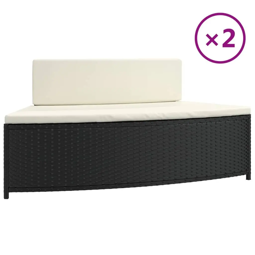 Spa Benches with Cushions Set of 2 Black Poly Rattan Outdoor Garden Seating
