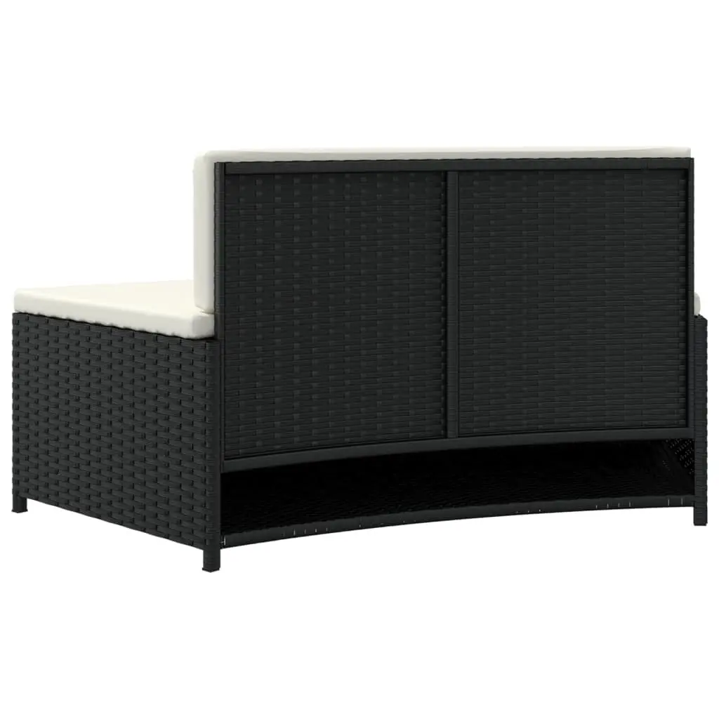 Spa Benches with Cushions Set of 2 Black Poly Rattan Outdoor Garden Seating