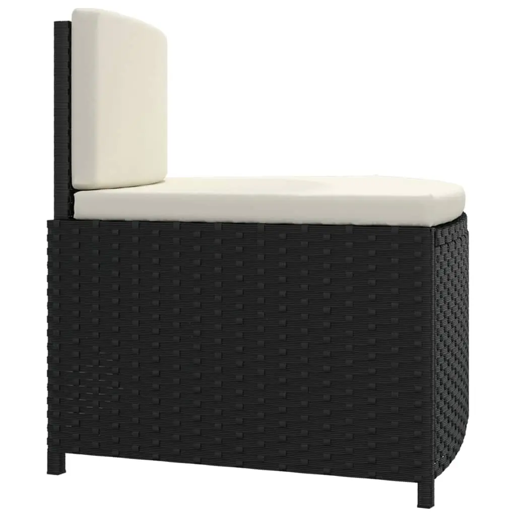 Spa Benches with Cushions Set of 2 Black Poly Rattan Outdoor Garden Seating
