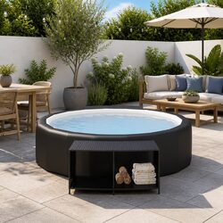 Outdoor Storage Shelves 2 pcs Black Rattan Backyard Pool Spa Organiser Unit