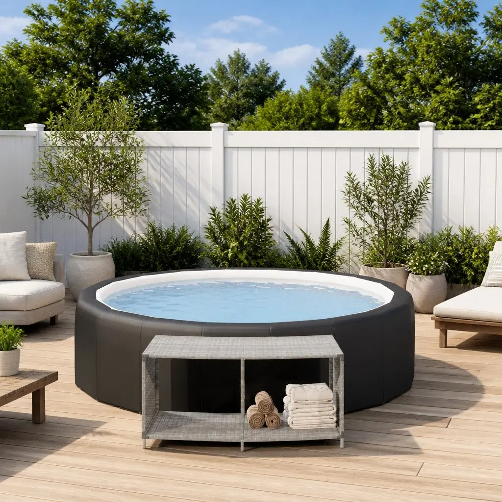 Outdoor Storage Shelves 2pcs Grey Poly Rattan Pool Spa Backyard Organiser Unit