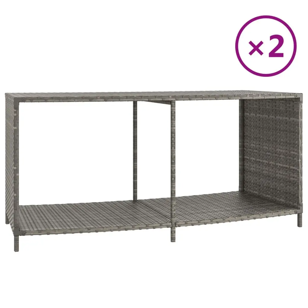 Outdoor Storage Shelves 2pcs Grey Poly Rattan Pool Spa Backyard Organiser Unit