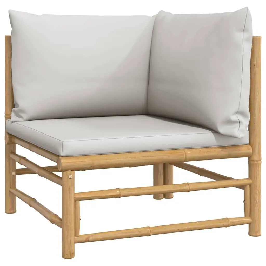 Garden Corner Sofa Outdoor Sectional Seating Bamboo Frame with Grey Cushions