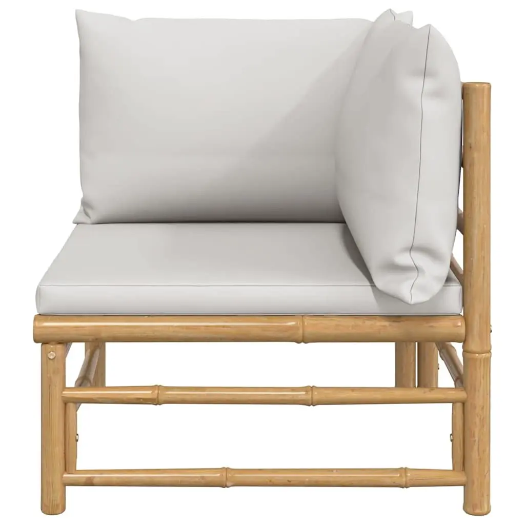Garden Corner Sofa Outdoor Sectional Seating Bamboo Frame with Grey Cushions