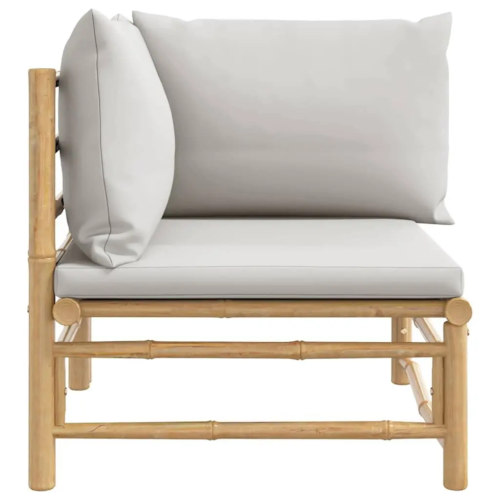 Garden Corner Sofa Outdoor Sectional Seating Bamboo Frame with Grey Cushions