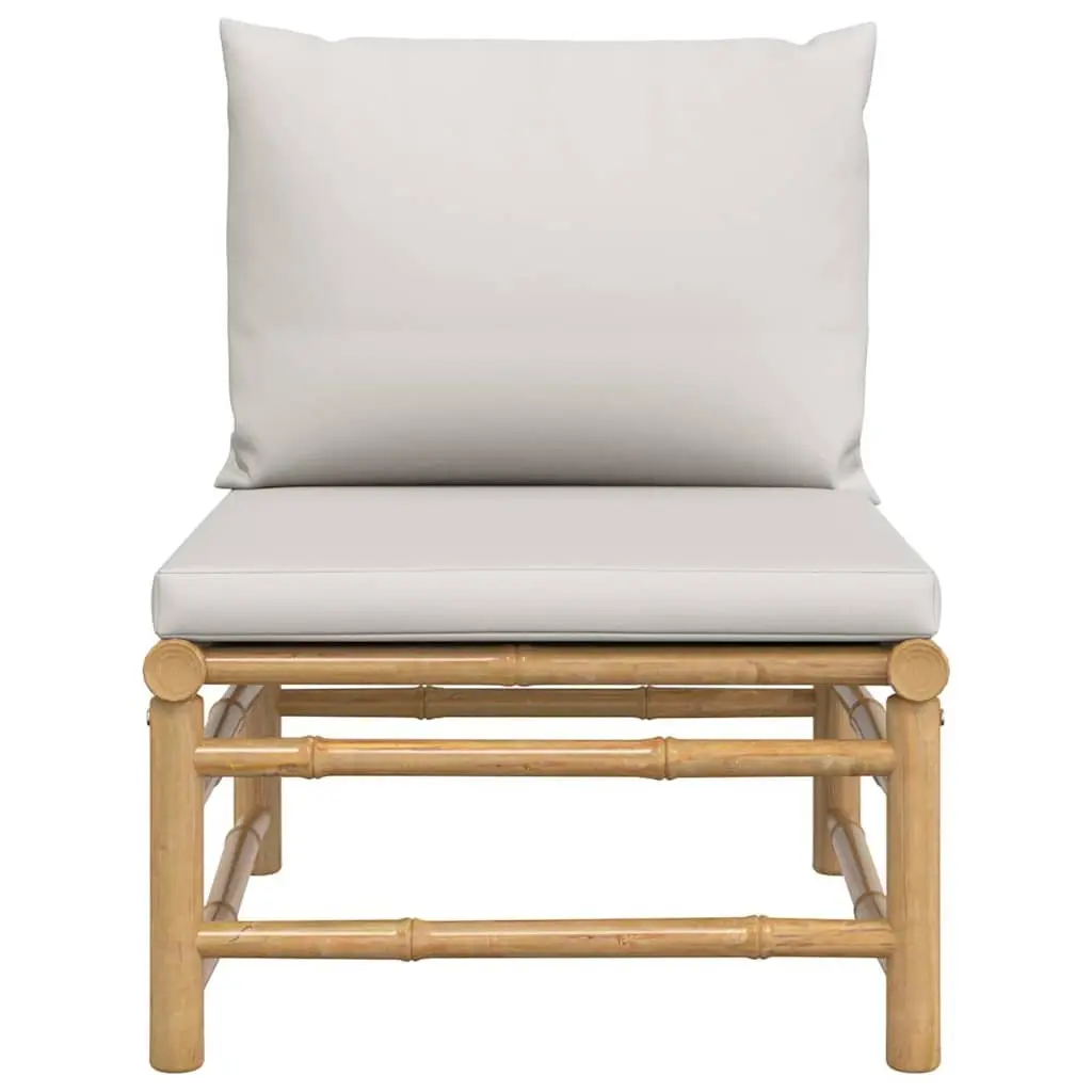 Outdoor Garden Middle Sofa Grey Cushions Bamboo Frame Modular Sectional Seating