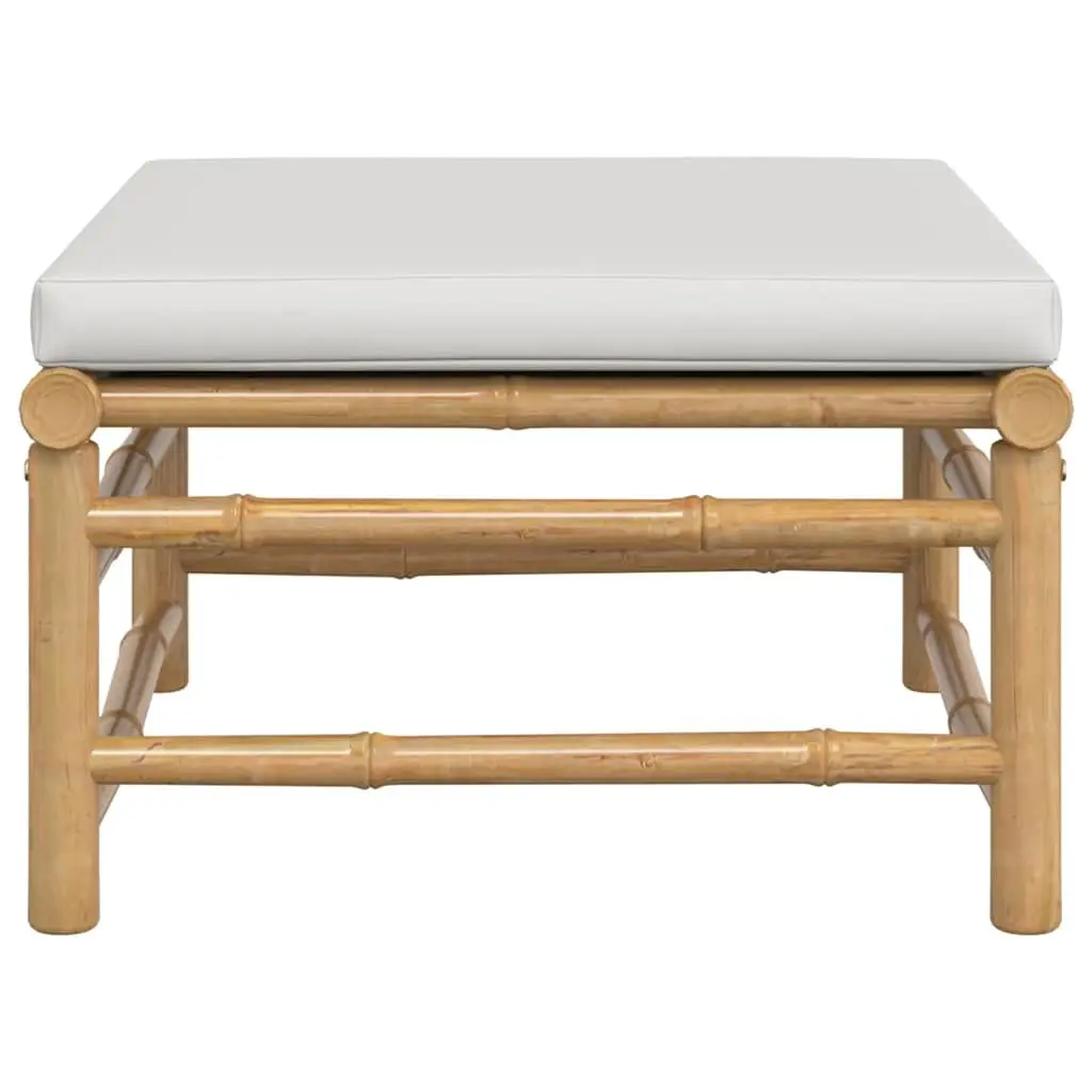 Garden Footstool Bamboo Frame with Grey Cushion Pad