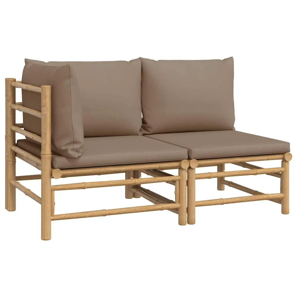 Garden Lounge Set 2 Piece Outdoor Sectional Bamboo Furniture Taupe Cushions