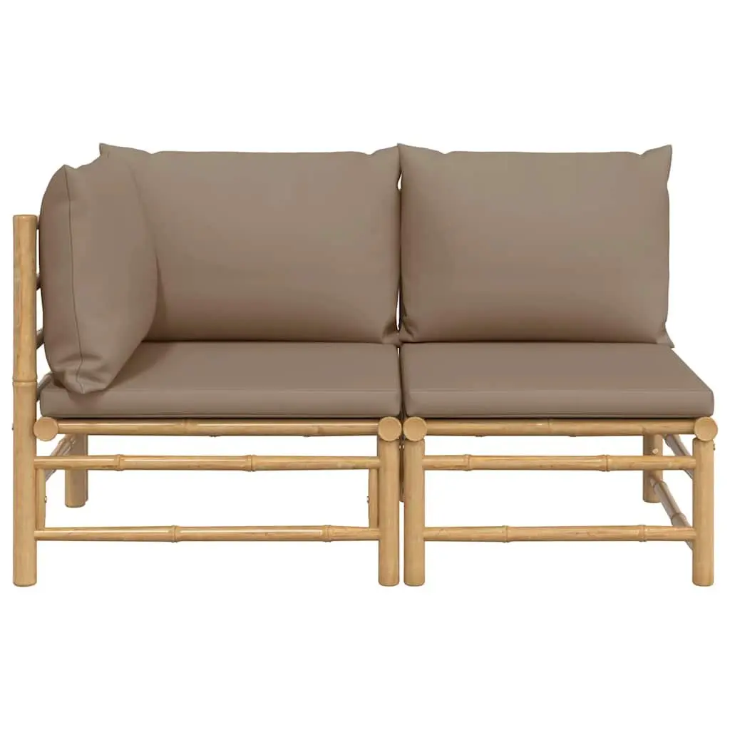 Garden Lounge Set 2 Piece Outdoor Sectional Bamboo Furniture Taupe Cushions