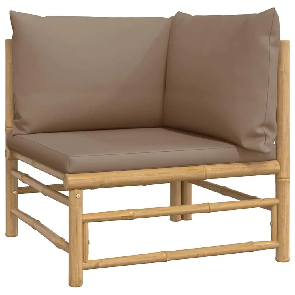 Garden Lounge Set 2 Piece Outdoor Sectional Bamboo Furniture Taupe Cushions