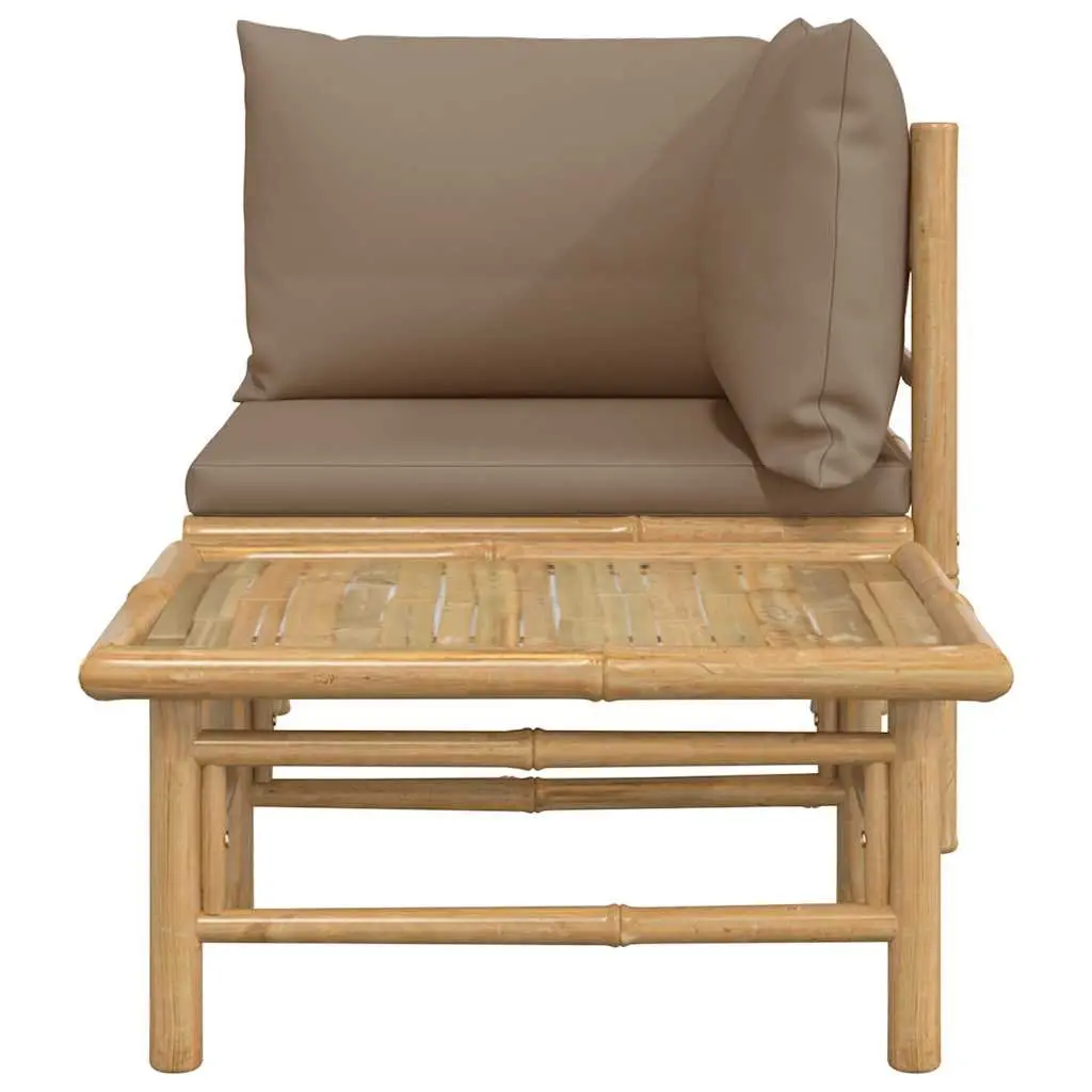 2 Piece Bamboo Garden Lounge Set Outdoor Sectional Sofa with Taupe Cushions