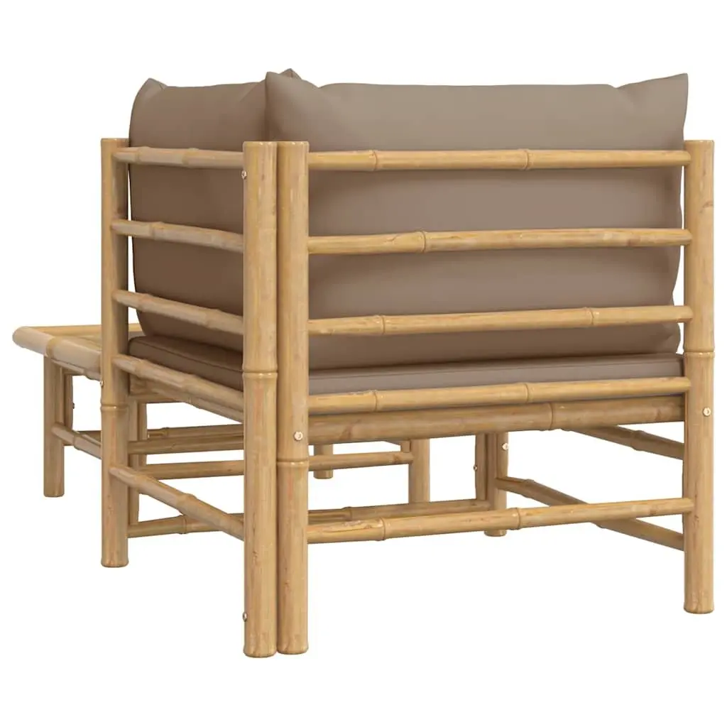 2 Piece Bamboo Garden Lounge Set Outdoor Sectional Sofa with Taupe Cushions